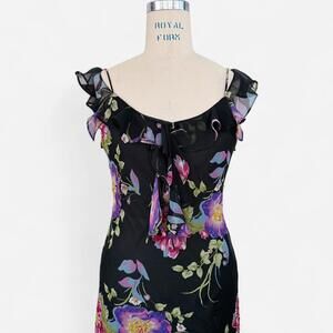Vintage Floral Chiffon Midi Dress, Women’s M Fairy Y2K